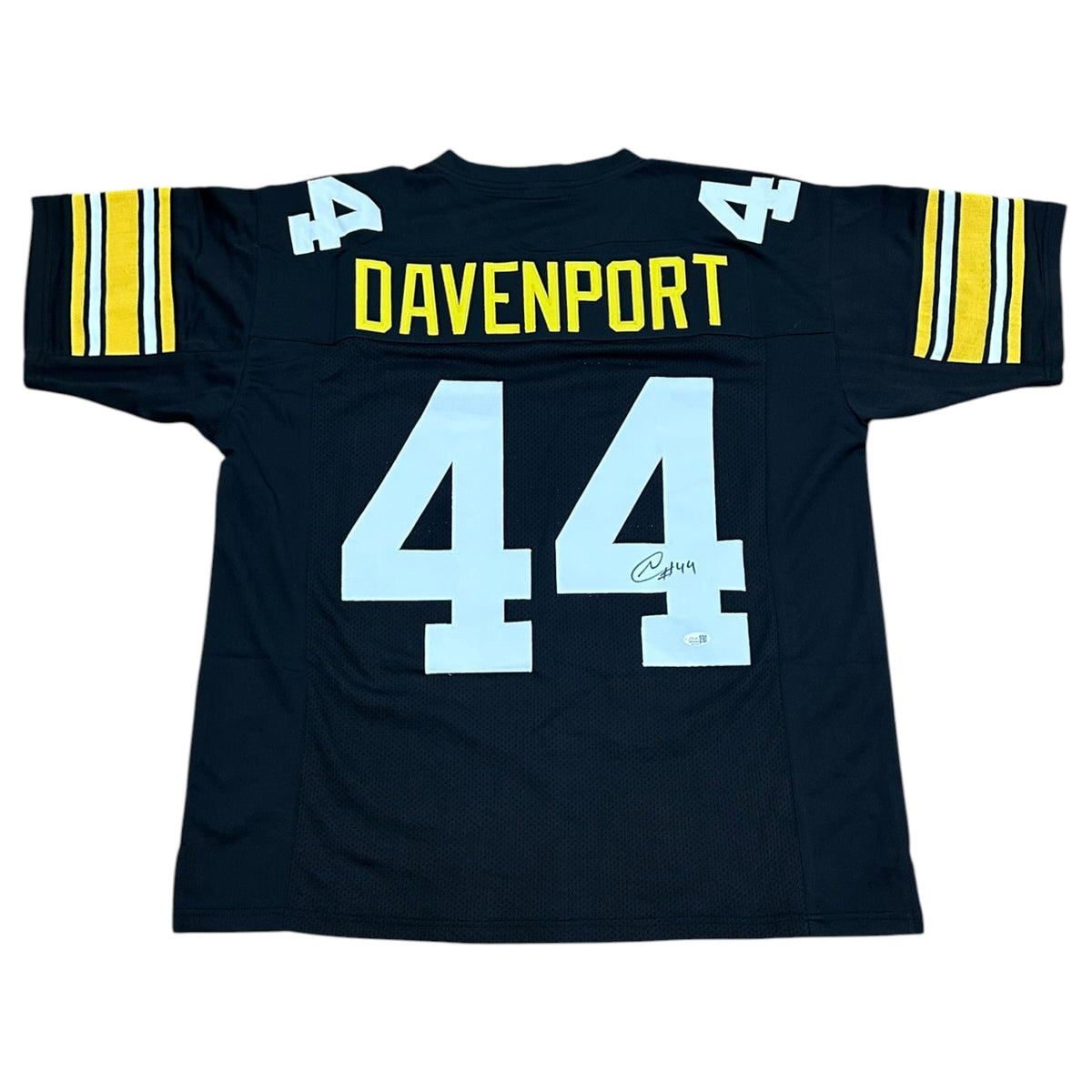 Najeh Davenport Autographed Pittsburgh (Black #44) Custom Stitched Jersey - JSA