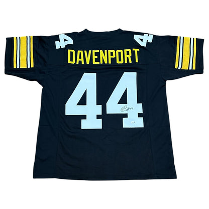 Najeh Davenport Autographed Pittsburgh (Black #44) Custom Stitched Jersey - JSA