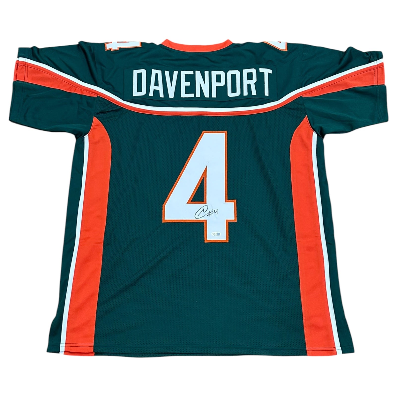 Najeh Davenport Autographed Miami Hurricanes (Green #4) Custom Stitched Jersey - JSA