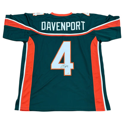 Najeh Davenport Autographed Miami Hurricanes (Green #4) Custom Stitched Jersey - JSA