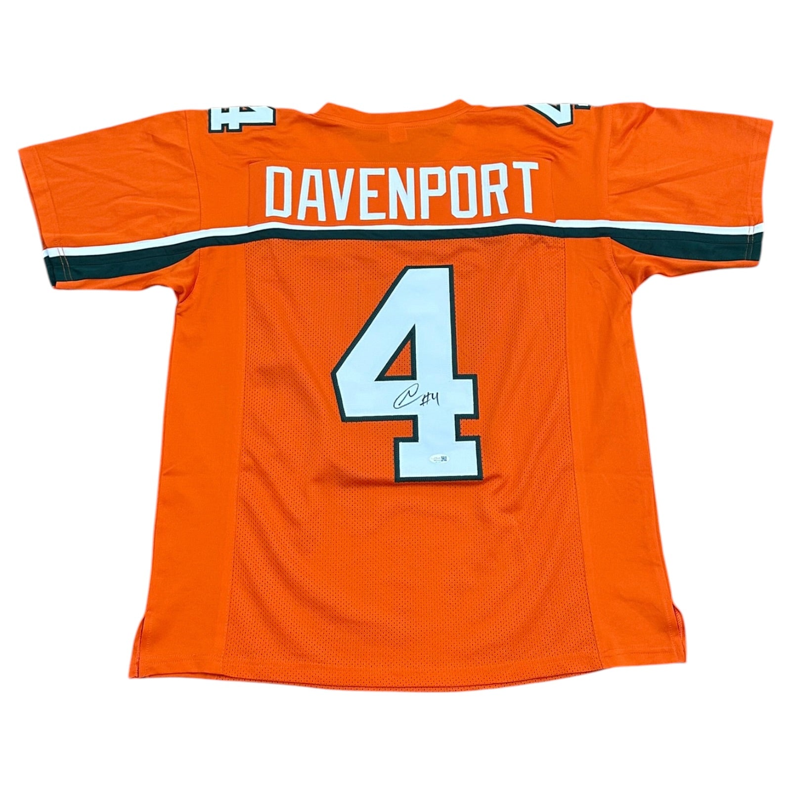 Najeh Davenport Autographed Miami Hurricanes (Orange #4) Custom Stitched Jersey - JSA