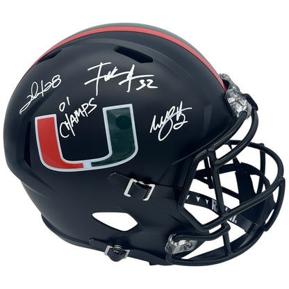2001 Miami Hurricanes Running Backs Autographed (Matte Black) Deluxe Full-Size Replica Helmet w/ "01 CHAMPS" - JSA