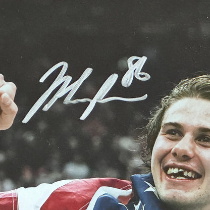 Jack Hughes Autographed Team USA Hockey 2026 Olympics Deluxe Framed 8x10 Photo w/ Replica Gold Medal Game Ticket- Fanatics