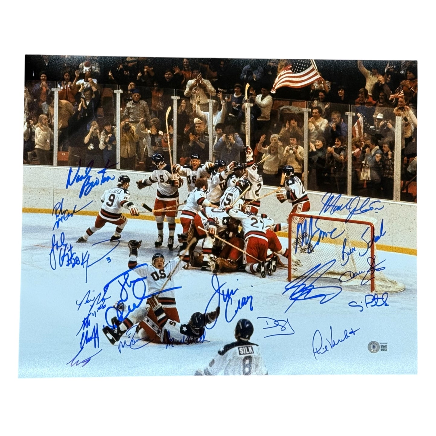 1980 U.S. Olympic Hockey Team Autographed (Miracle On Ice) 16x20 Photo - 18 Team Member Signatures - Beckett