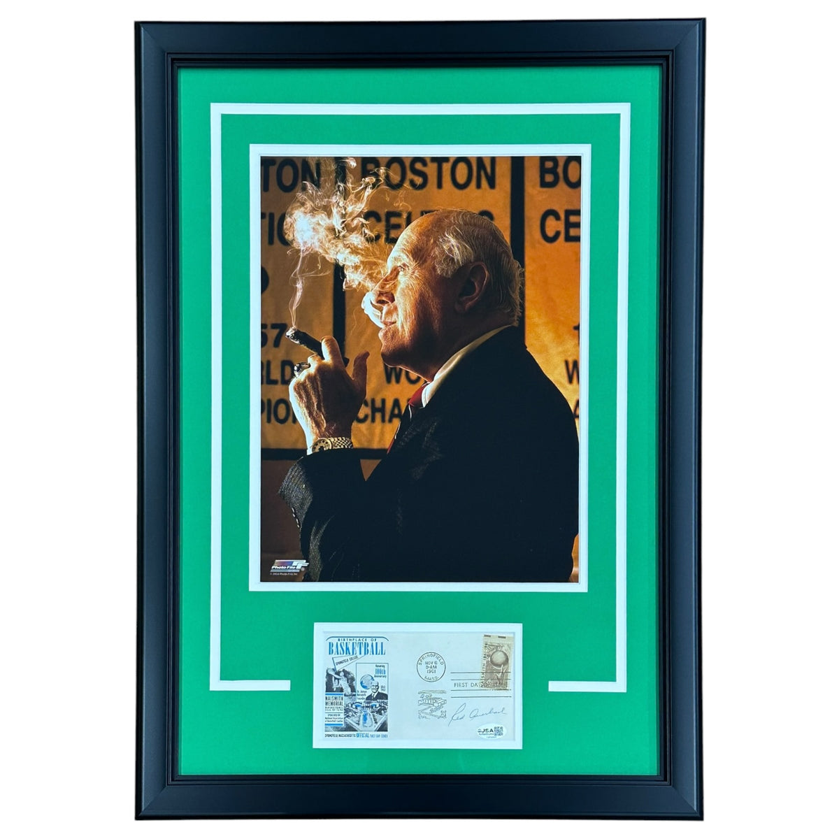 Red Auerbach Autographed Boston Celtics (Cigar) Deluxe Framed 11x14 Photo Piece with Signature - JSA