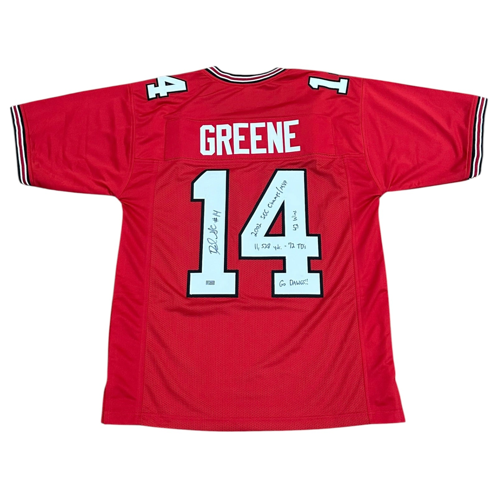 David Greene Autographed Georgia (Red #14) Custom Stitched Jersey - JSA
