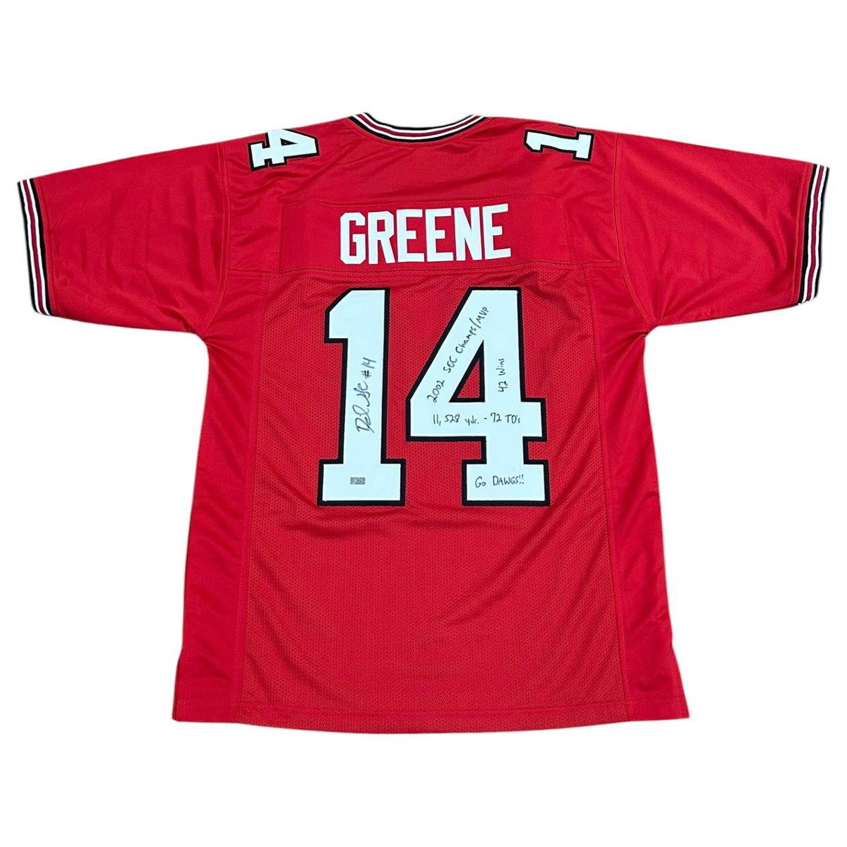 David Greene Autographed Georgia (Red #14) Custom Stitched Jersey - JSA
