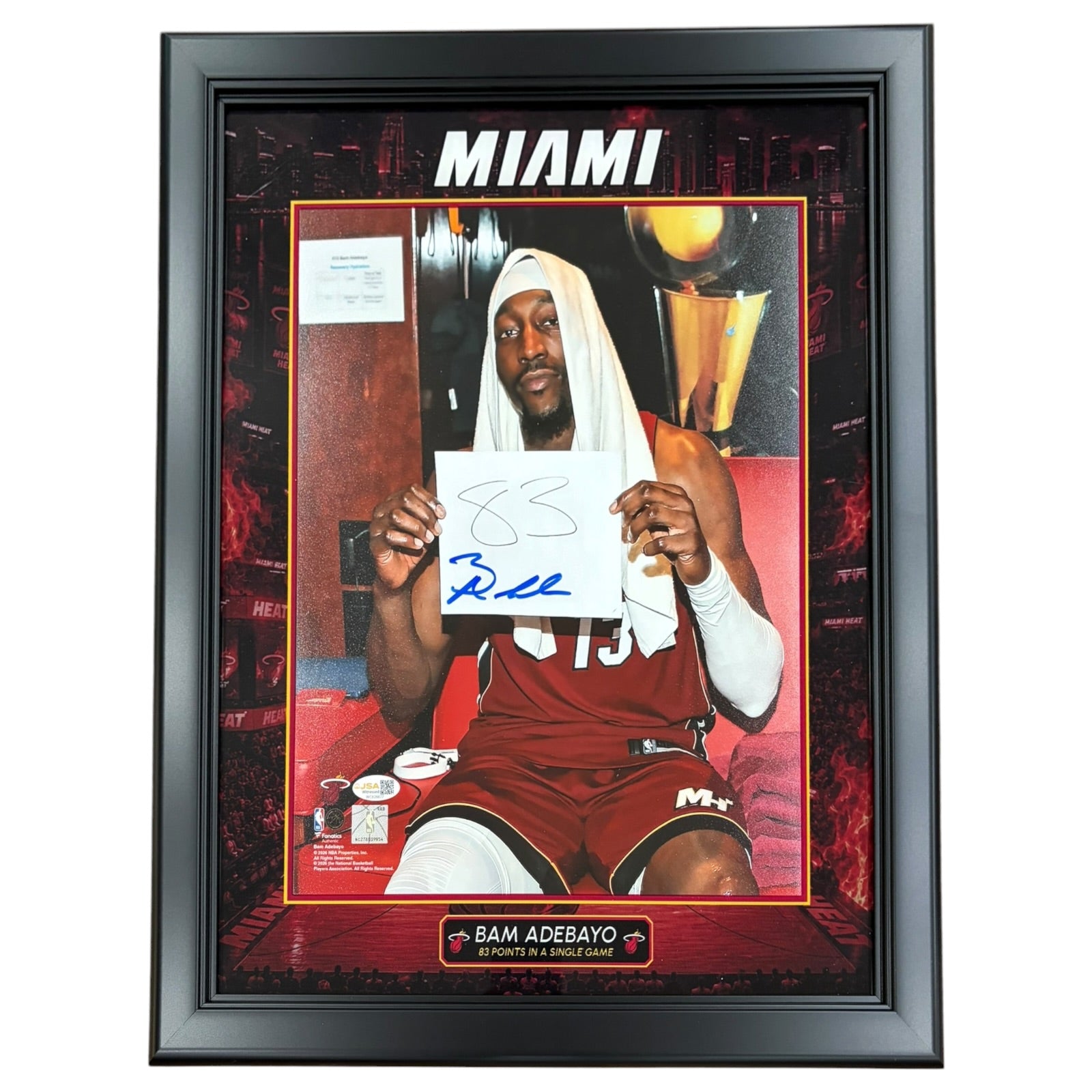 Bam Adebayo Autographed Deluxe Framed 83 Point Game Locker Room 11x14 Photo - JSA