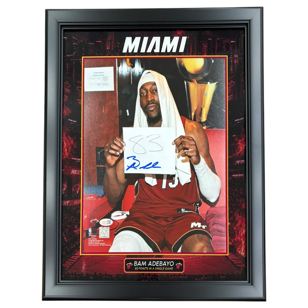 Bam Adebayo Autographed Deluxe Framed 83 Point Game Locker Room 11x14 Photo - JSA