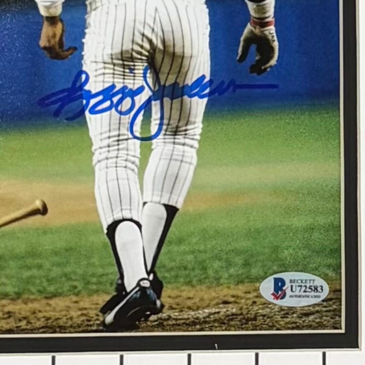 Reggie Jackson Autographed New York Yankees (3 WS HR) Deluxe Framed 8x10 Photo with 1977 World Series Replica Ticket Stub - Beckett