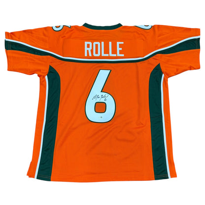 Antrel Rolle Autographed Miami Hurricanes (Orange #6) Custom Stitched Jersey - JSA