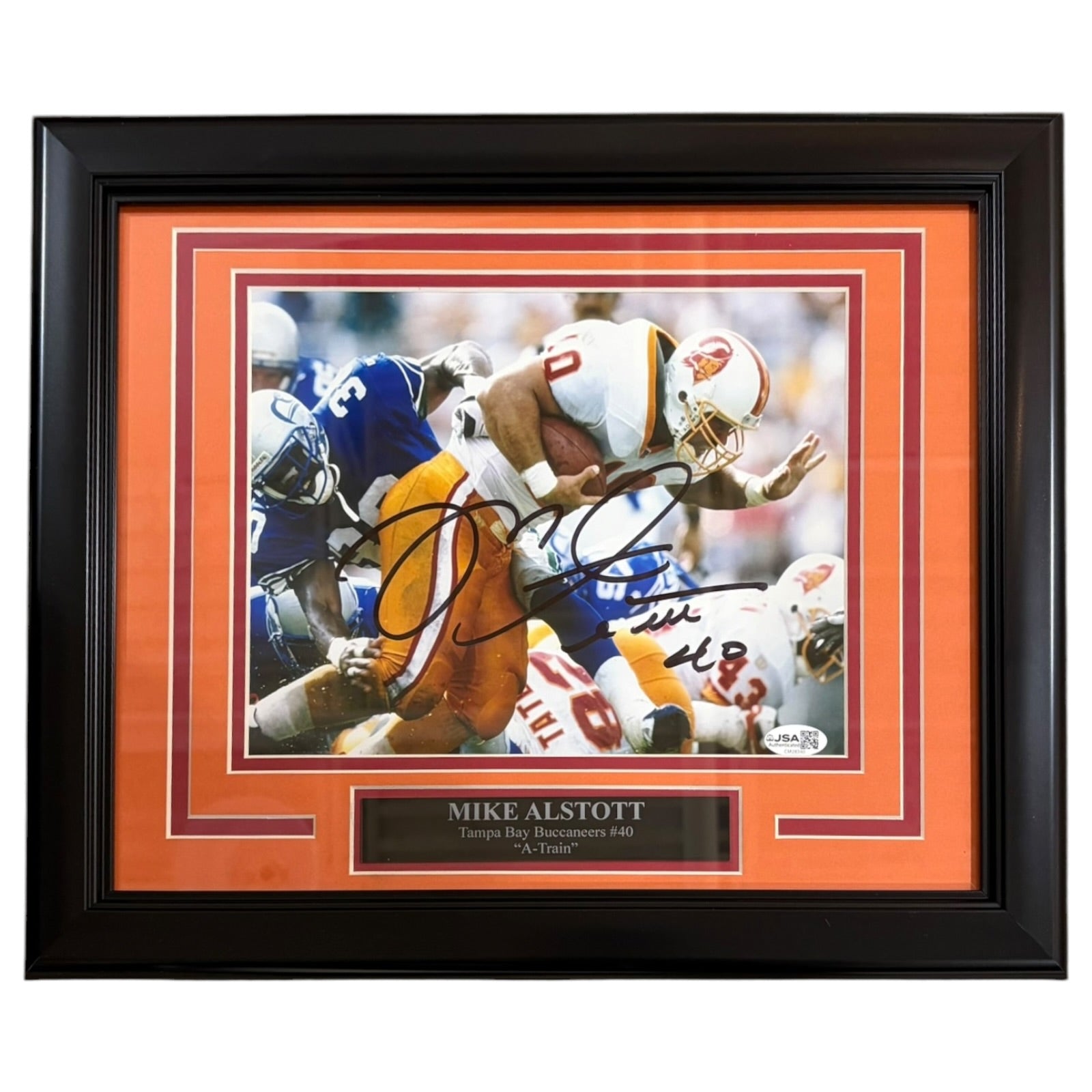 Mike Alstott Autographed Tampa Bay Buccaneers (Creamsicle Throwback) Deluxe Framed 8x10 Photo - Beckett