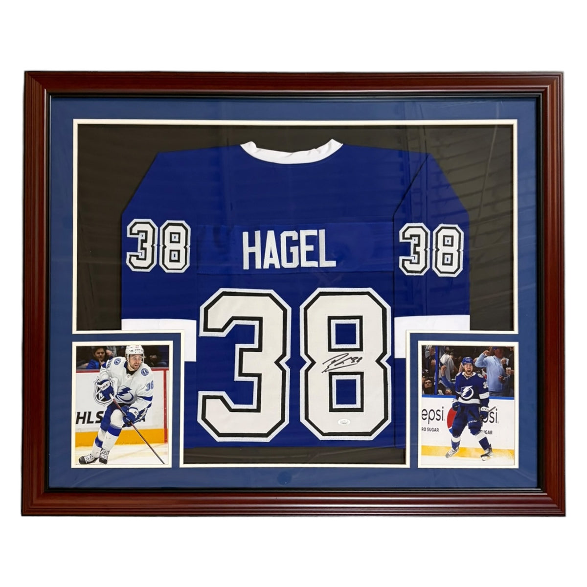 Brandon Hagel Autographed Tampa Bay Lightning (Blue #38) Deluxe Framed Jersey - JSA