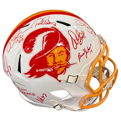 Tampa Bay Buccaneers Super Bowl XXXVII Champs Team Autographed Throwback White Deluxe Full-Size Replica Helmet - 16 Autographs
