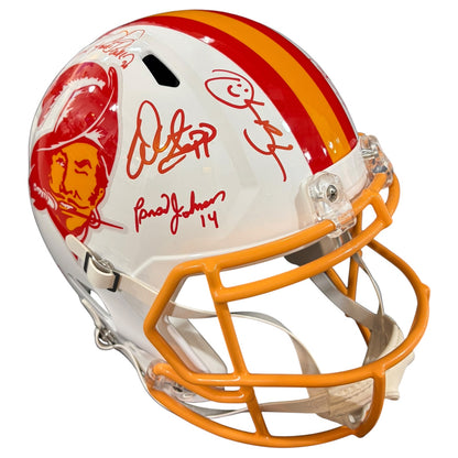 Tampa Bay Buccaneers Super Bowl XXXVII Champs Team Autographed Throwback White Deluxe Full-Size Replica Helmet - 16 Autographs
