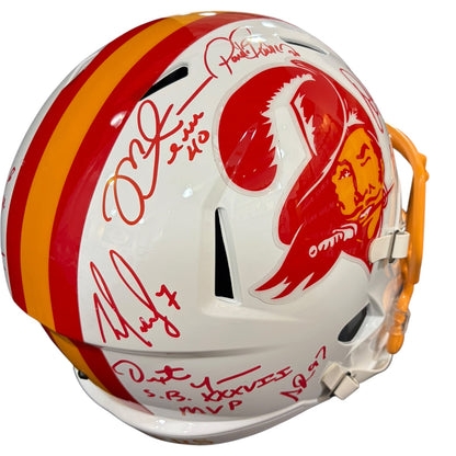 Tampa Bay Buccaneers Super Bowl XXXVII Champs Team Autographed Throwback White Deluxe Full-Size Replica Helmet - 16 Autographs