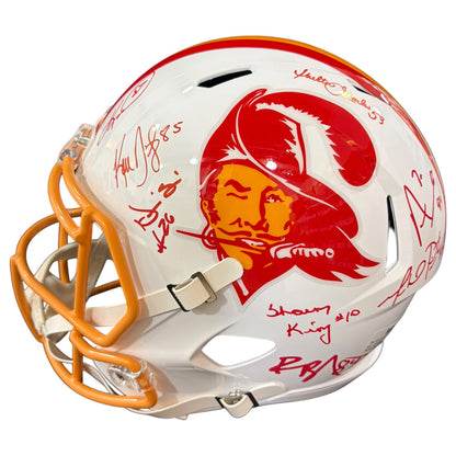 Tampa Bay Buccaneers Super Bowl XXXVII Champs Team Autographed Throwback White Deluxe Full-Size Replica Helmet - 16 Autographs