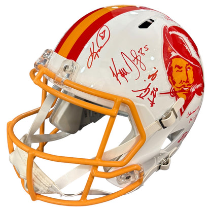 Tampa Bay Buccaneers Super Bowl XXXVII Champs Team Autographed Throwback White Deluxe Full-Size Replica Helmet - 16 Autographs