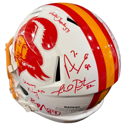 Tampa Bay Buccaneers Super Bowl XXXVII Champs Team Autographed Throwback White Deluxe Full-Size Replica Helmet - 16 Autographs