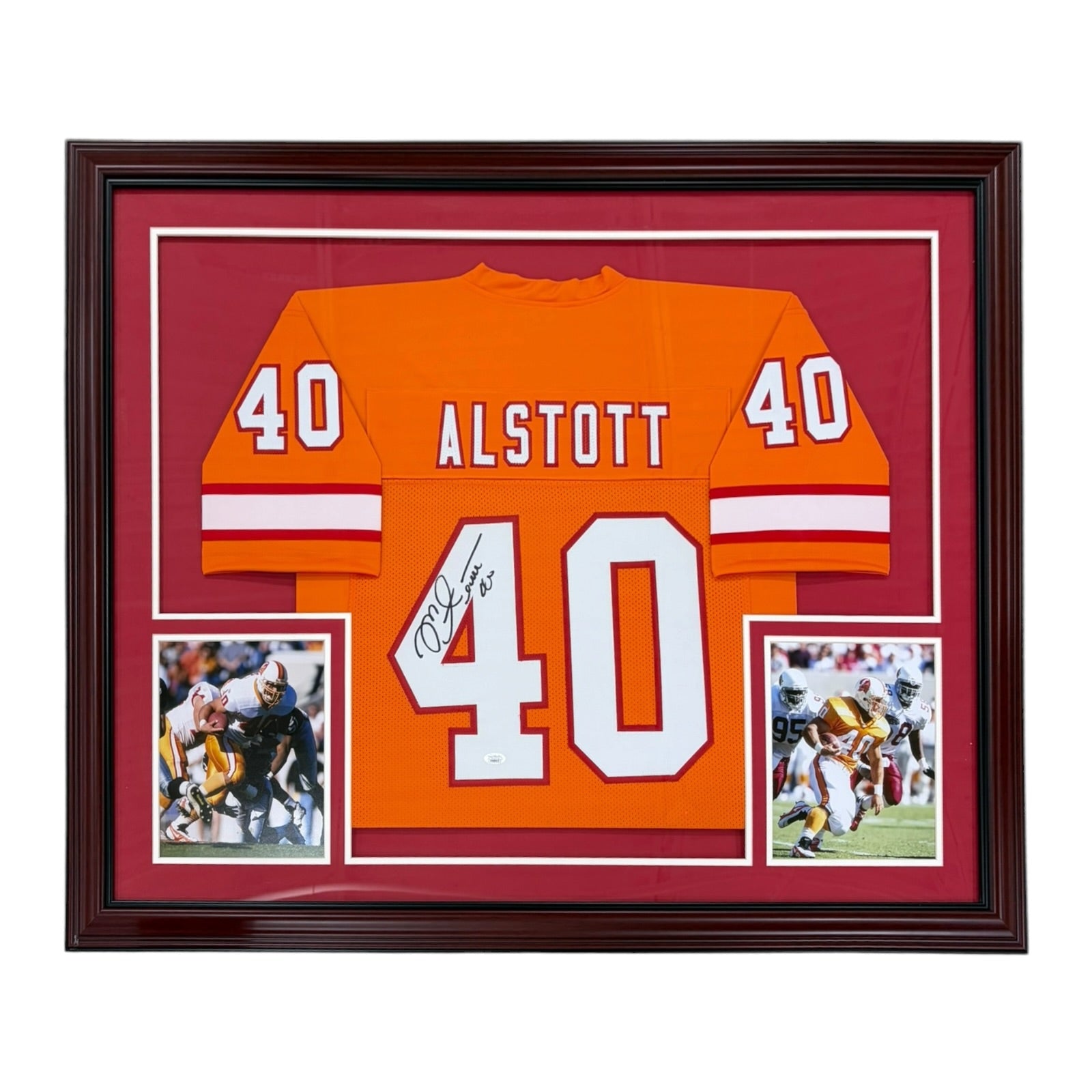 Mike Alstott Autographed Tampa Bay Buccaneers (Throwback Creamsicle #40) Deluxe Framed Jersey - Beckett