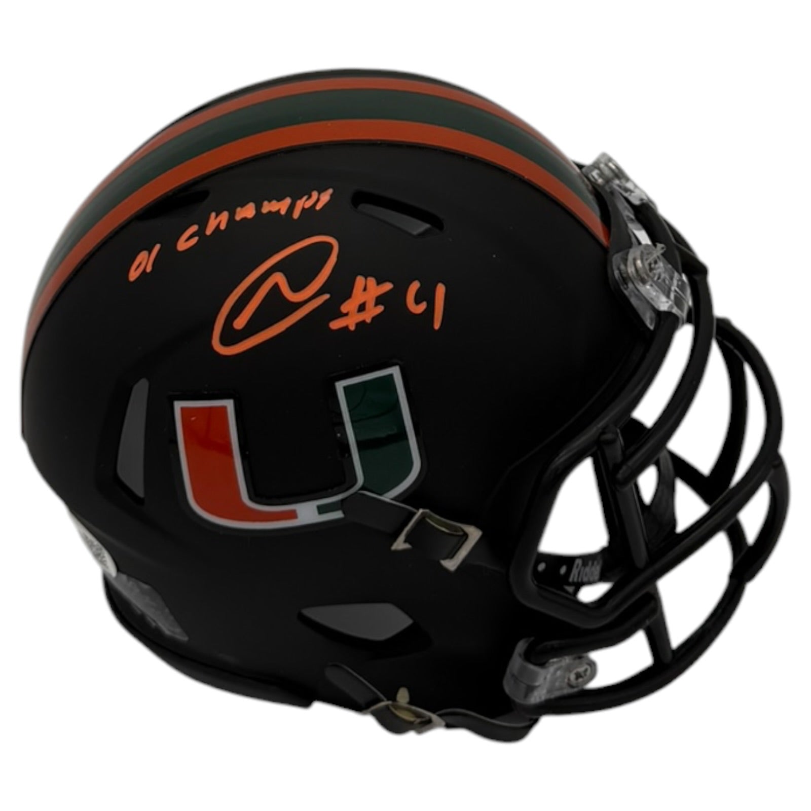 Najeh Davenport Autographed Miami Hurricanes (Black Nights Matte) Mini Helmet - JSA