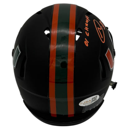 Najeh Davenport Autographed Miami Hurricanes (Black Nights Matte) Mini Helmet - JSA
