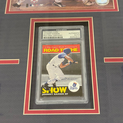 Johnny Damon Autographed Rookie Card Deluxe Framed with Boston Red Sox 8x10 Photo - PSA/DNA