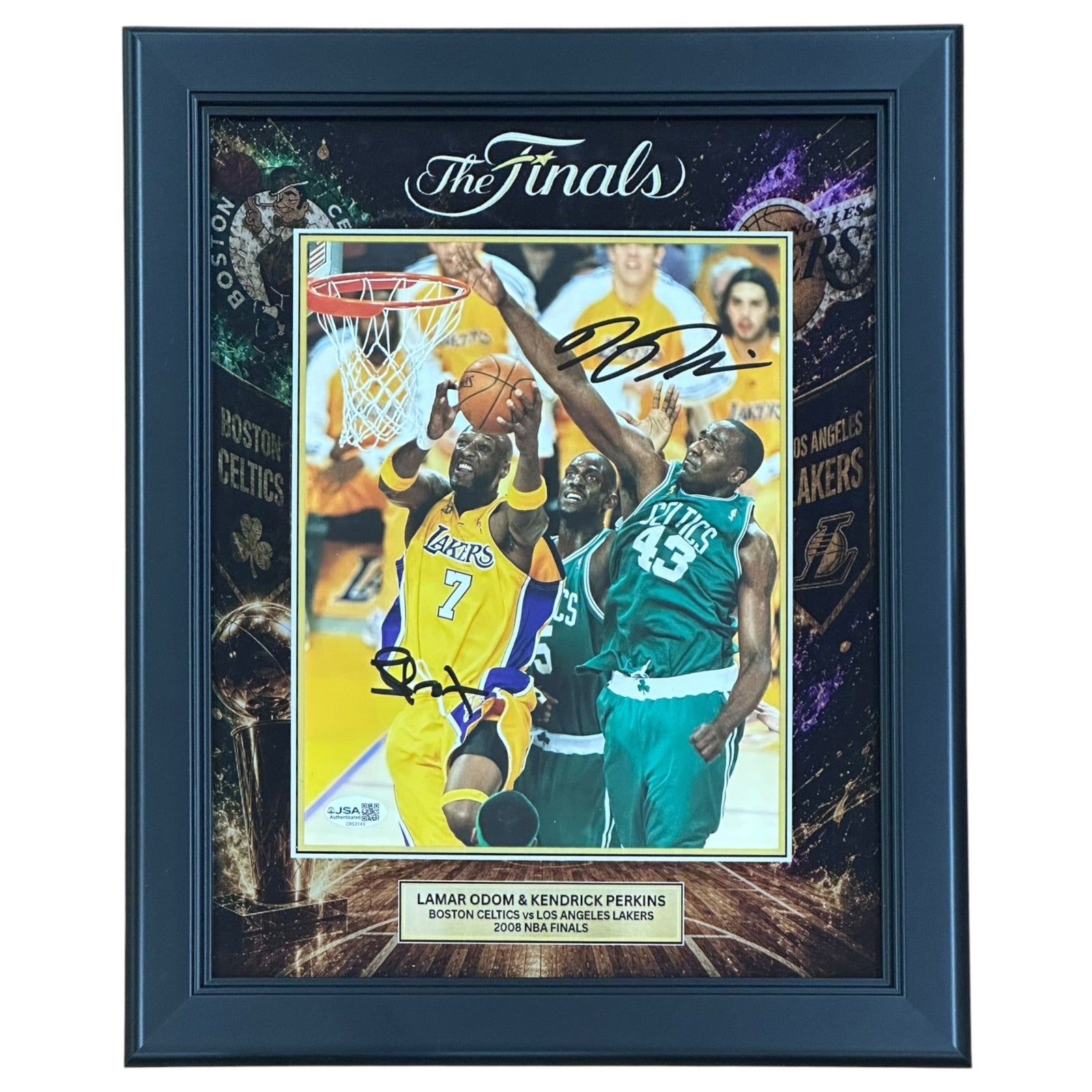 Lamar Odom & Kendrick Perkins Autographed The Finals Deluxe Framed 8x10 Photo- JSA