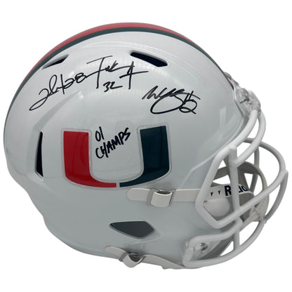 2001 Miami Hurricanes Running Backs Autographed (Speed) Deluxe Full-Size Replica Helmet w/ "01 CHAMPS" - JSA