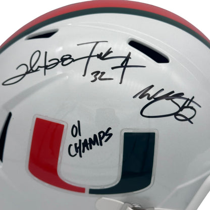 2001 Miami Hurricanes Running Backs Autographed (Speed) Deluxe Full-Size Replica Helmet w/ "01 CHAMPS" - JSA