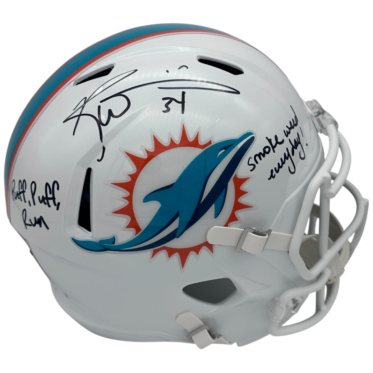 Ricky Williams Autographed Miami Dolphins (Speed) Full-Size Replica Helmet w/ "Smoke Weed Everyday", "Puff, Puff, Run" - JSA