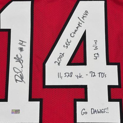 David Greene Autographed Georgia (Red #14) Custom Stitched Jersey - JSA