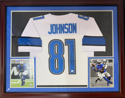 Calvin Johnson Autographed Detroit Lions (White #81) Deluxe Framed Jersey - JSA
