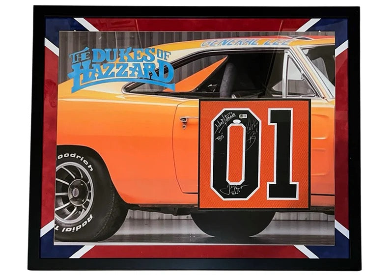 Dukes of Hazzard Autographed Framed General Lee Jersey - JSA