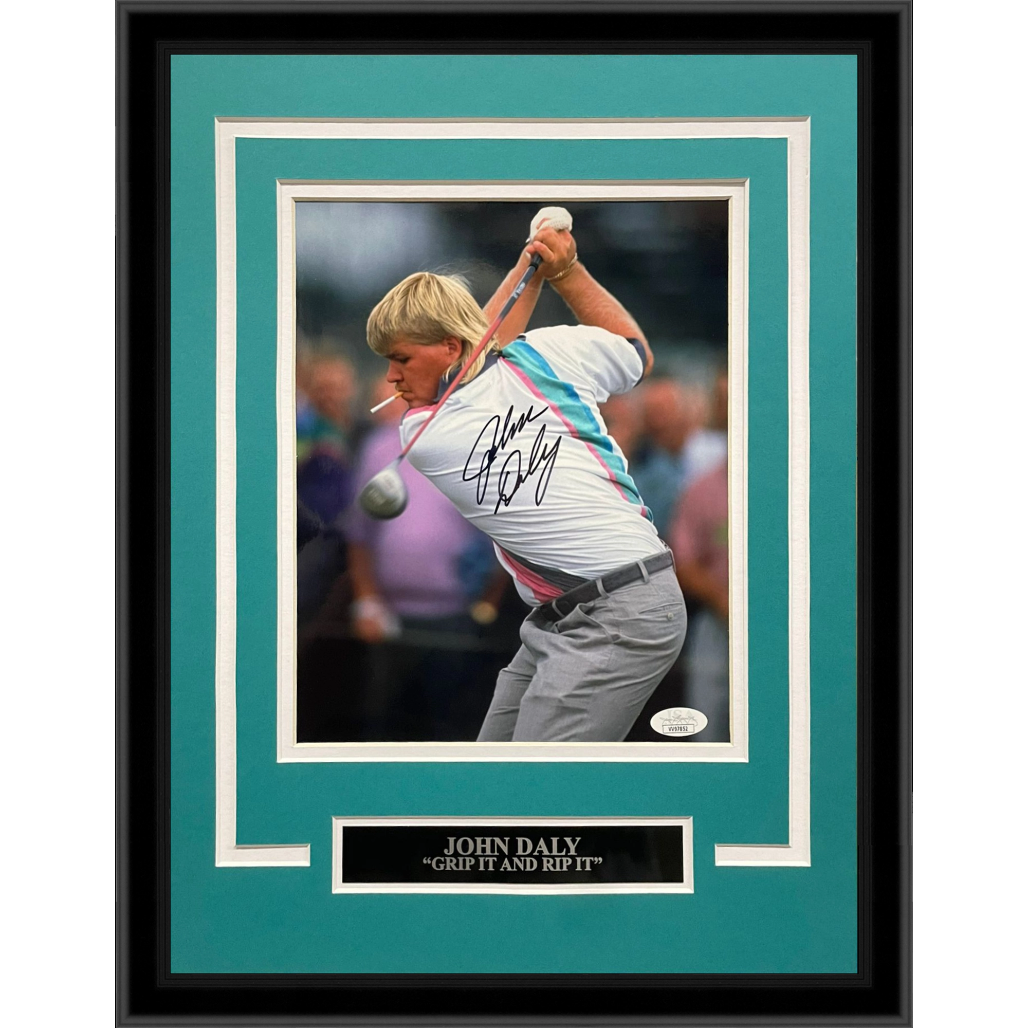 John Daly Autographed Golf (Smoking Cigarette) Deluxe Framed 8x10 Photo - JSA