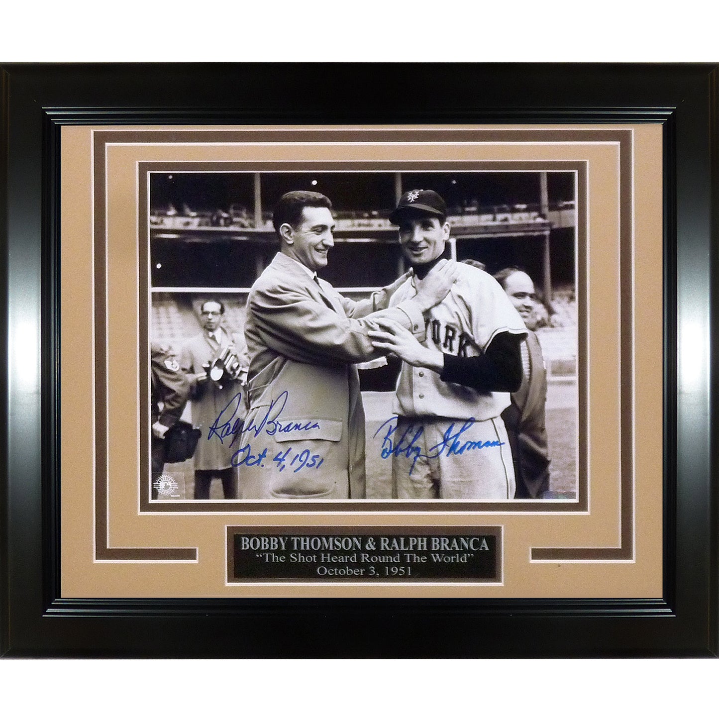 Ralph Branca and Bobby Thomson Dual Autographed "Shot" (Choking) Deluxe Framed 8x10 Photo