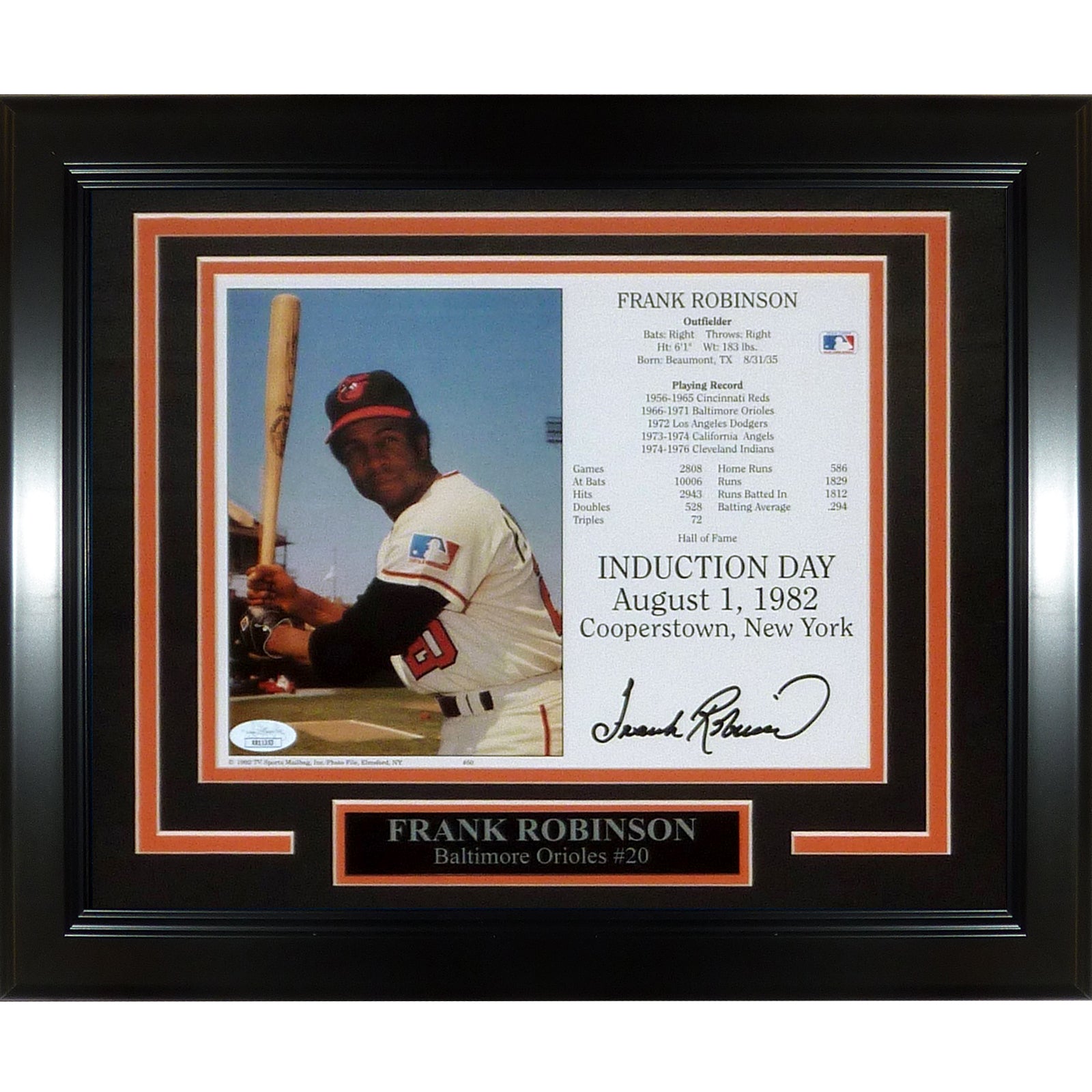 Frank Robinson Autographed Baltimore Orioles Deluxe Framed Hall of Fame HOF 8x10 Card - JSA