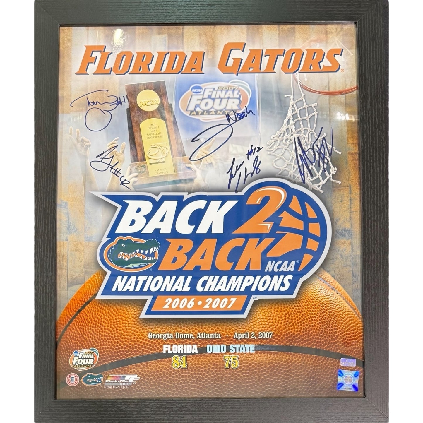 Florida Gators "Starting 5" (Brewer, Green, Horford, Humphrey, Noah) Autographed (Back-To-Back Collage) Framed 16x20 Photo