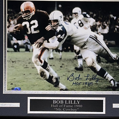 Bob Lilly Autographed Dallas Cowboys (Tackling Jim Brown) Deluxe Framed 8x10 Photo