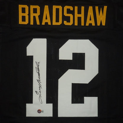 Terry Bradshaw Autographed Pittsburgh (Black #12) Custom Jersey
