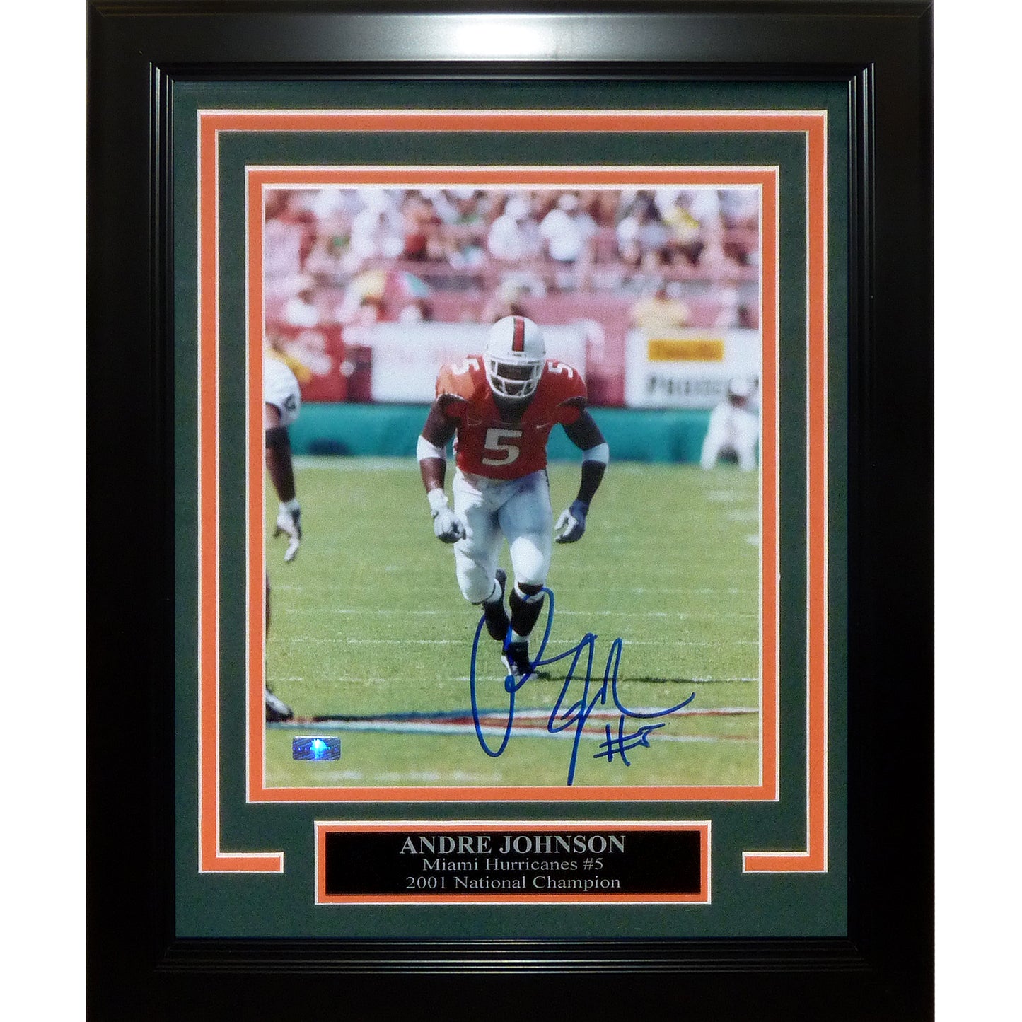 Andre Johnson Autographed Miami Hurricanes Deluxe Framed 8x10 Photo
