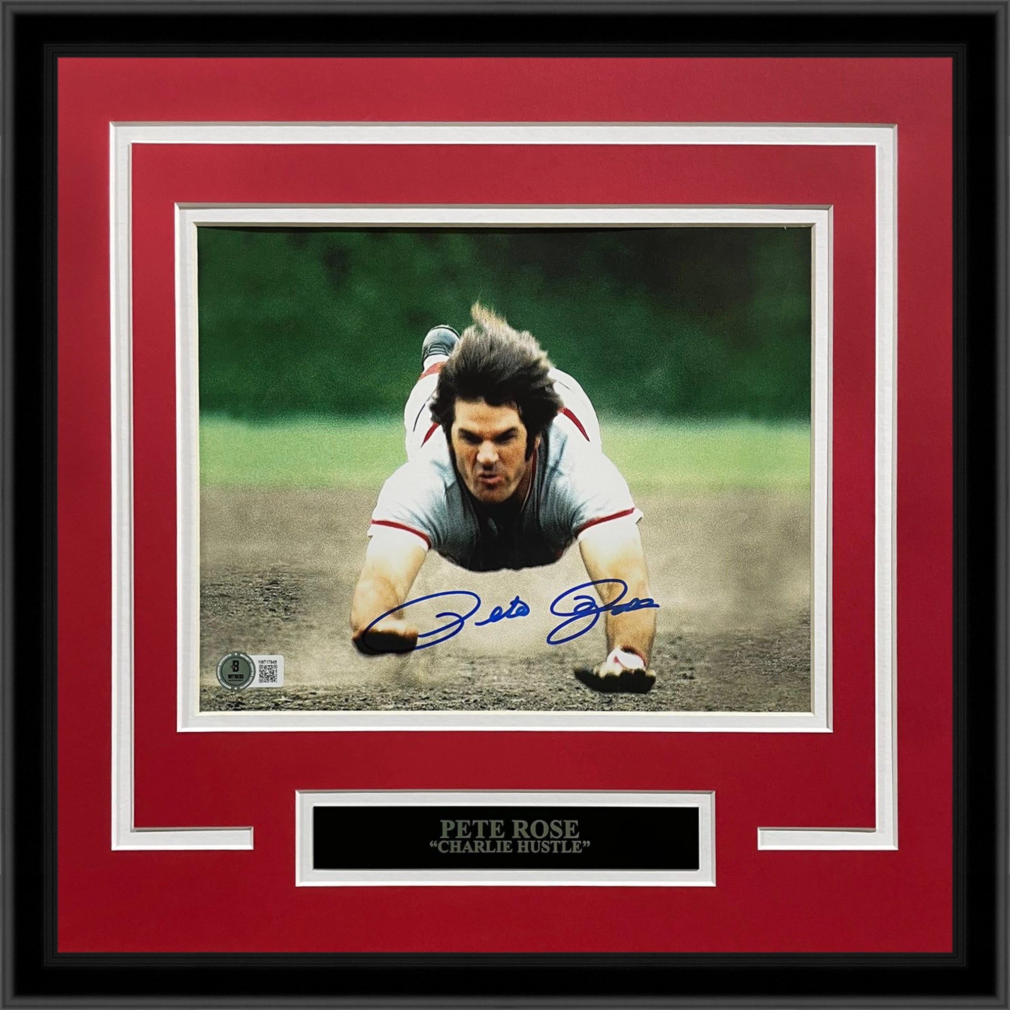 Pete Rose Autographed Cincinnati Reds (Head First Slide) Deluxe Framed 8x10 Photo - JSA