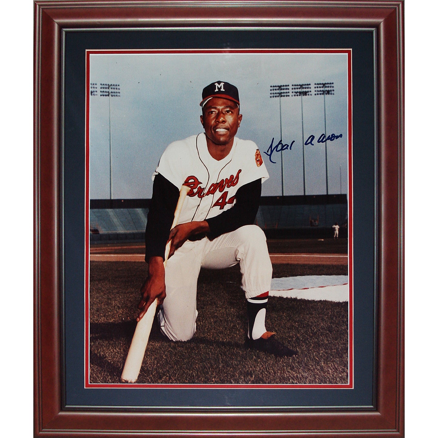 Hank Aaron Autographed Milwaukee Braves Deluxe Framed 16x20 Photo