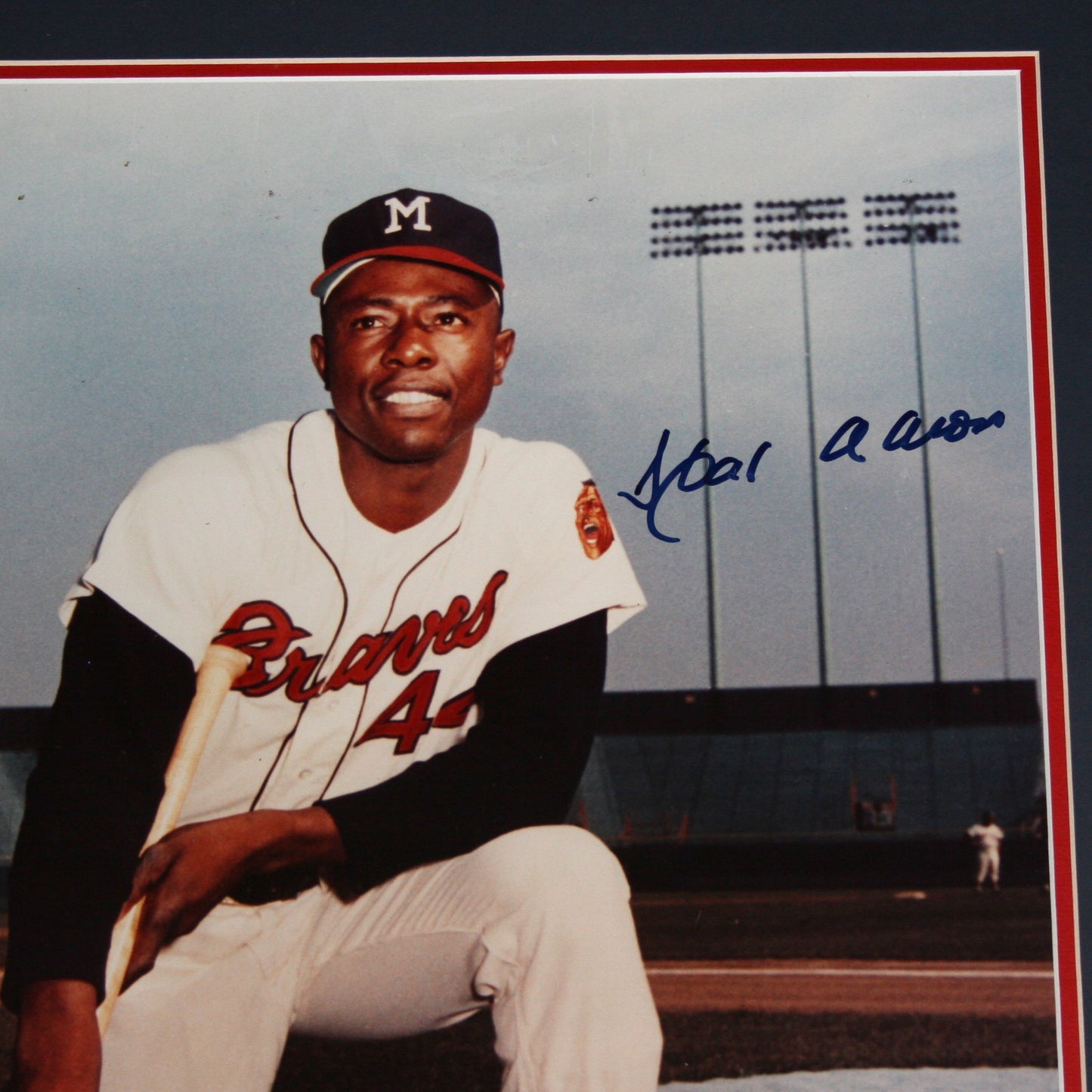 Hank Aaron Autographed Milwaukee Braves Deluxe Framed 16x20 Photo
