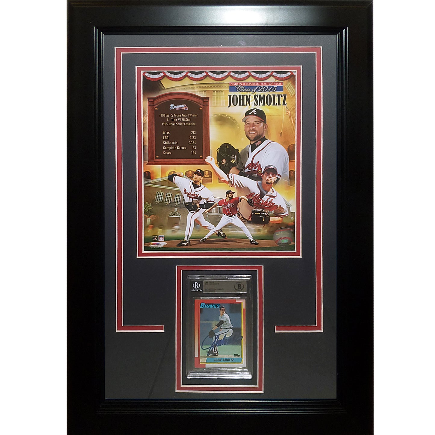 John Smoltz Autographed Baseball Card Deluxe Framed with Atlanta Braves (HOF Collage) 8x10 Photo