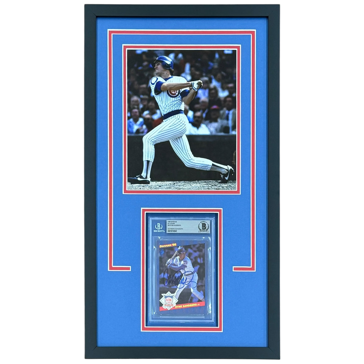 Ryne Sandberg Autographed Chicago Cubs Baseball Card Deluxe Framed with 8x10 Photo - JSA