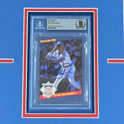 Ryne Sandberg Autographed Chicago Cubs Baseball Card Deluxe Framed with 8x10 Photo - JSA