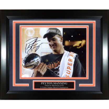 Peyton Manning Autographed Denver Broncos (Super Bowl Trophy) Deluxe Framed 8x10 Photo - JSA