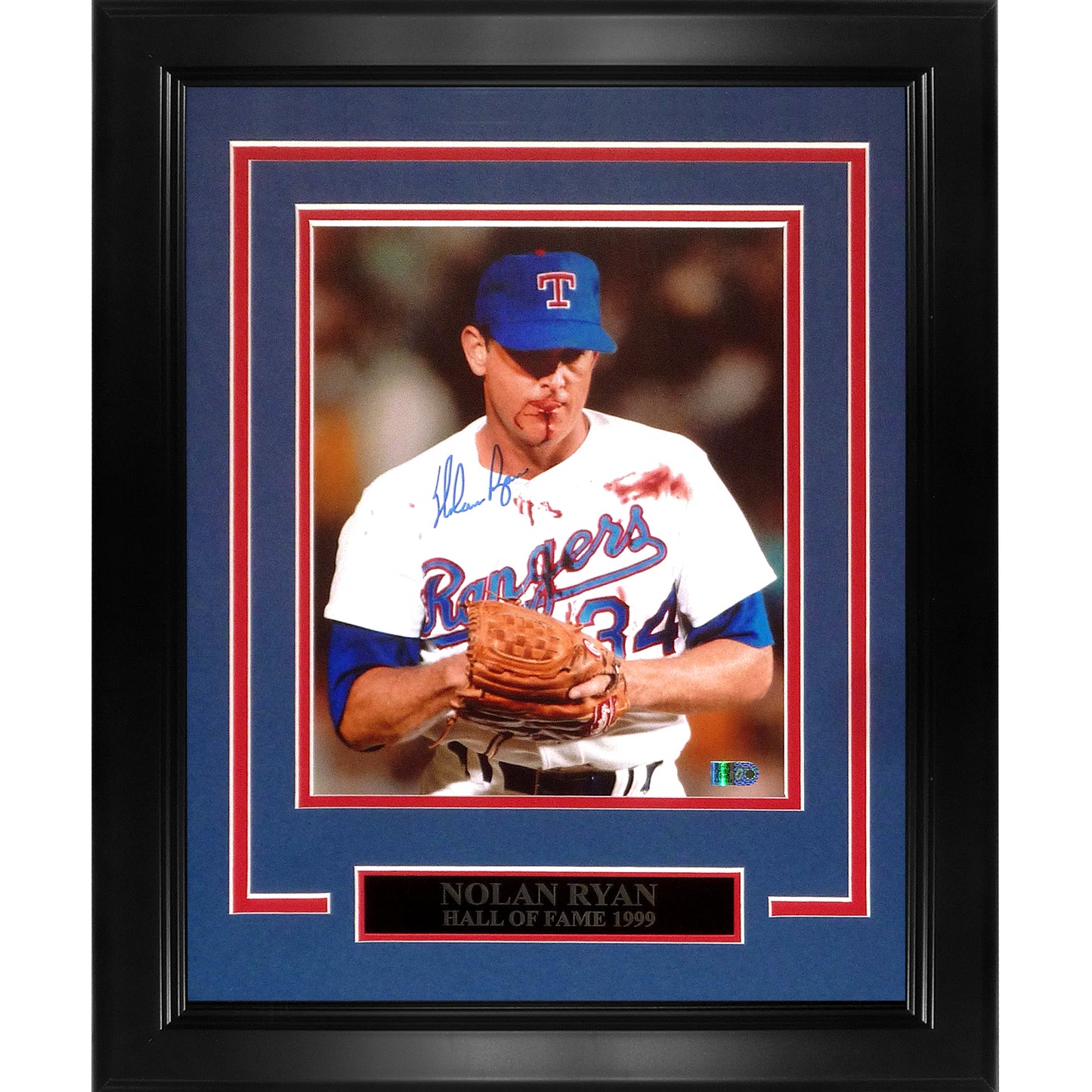 Nolan Ryan Autographed Texas Rangers (Bloody Lip) Deluxe Framed 8x10 Photo - Beckett