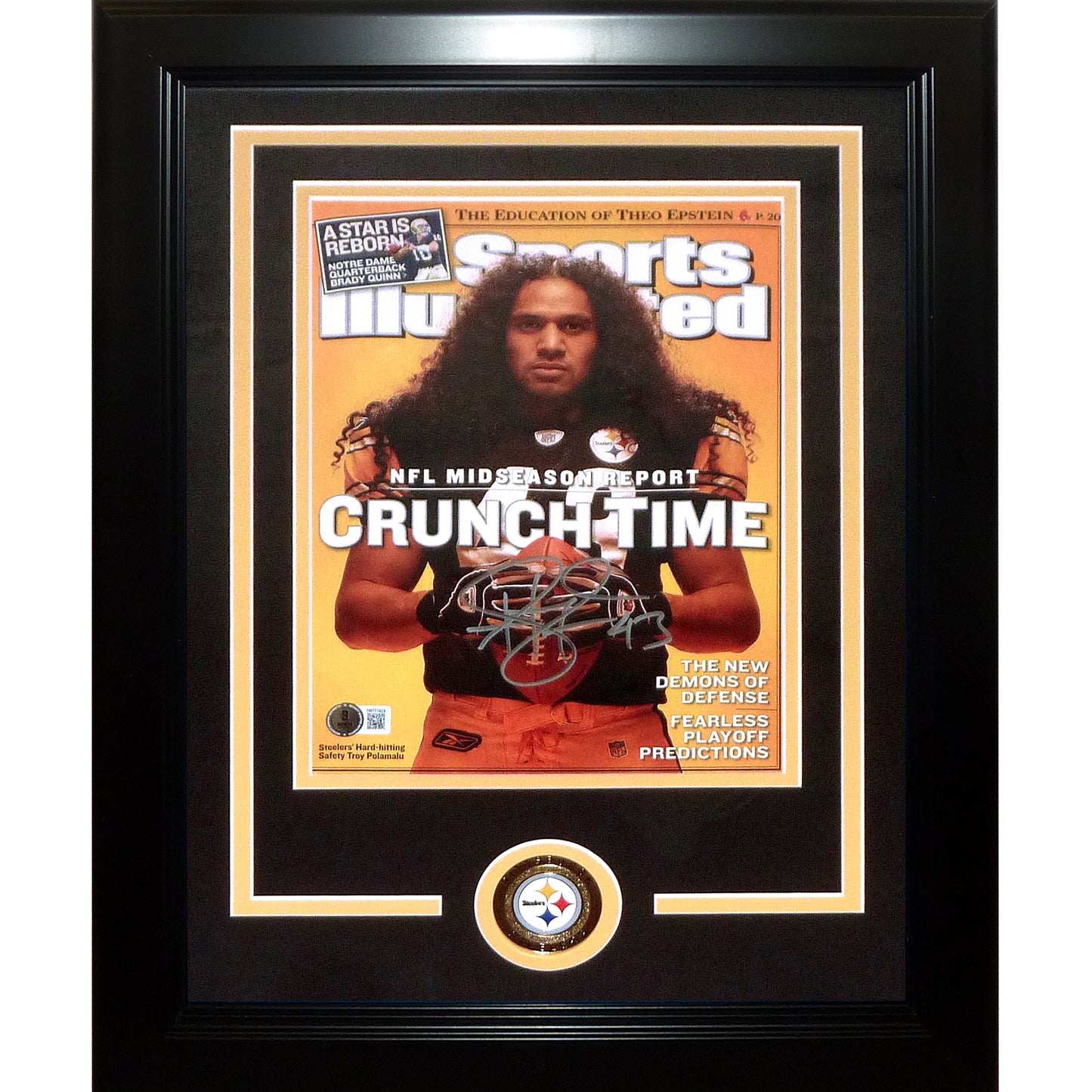Troy Polamalu Autographed Pittsburgh Steelers Sports Illustrated Deluxe Framed Magazine - Beckett